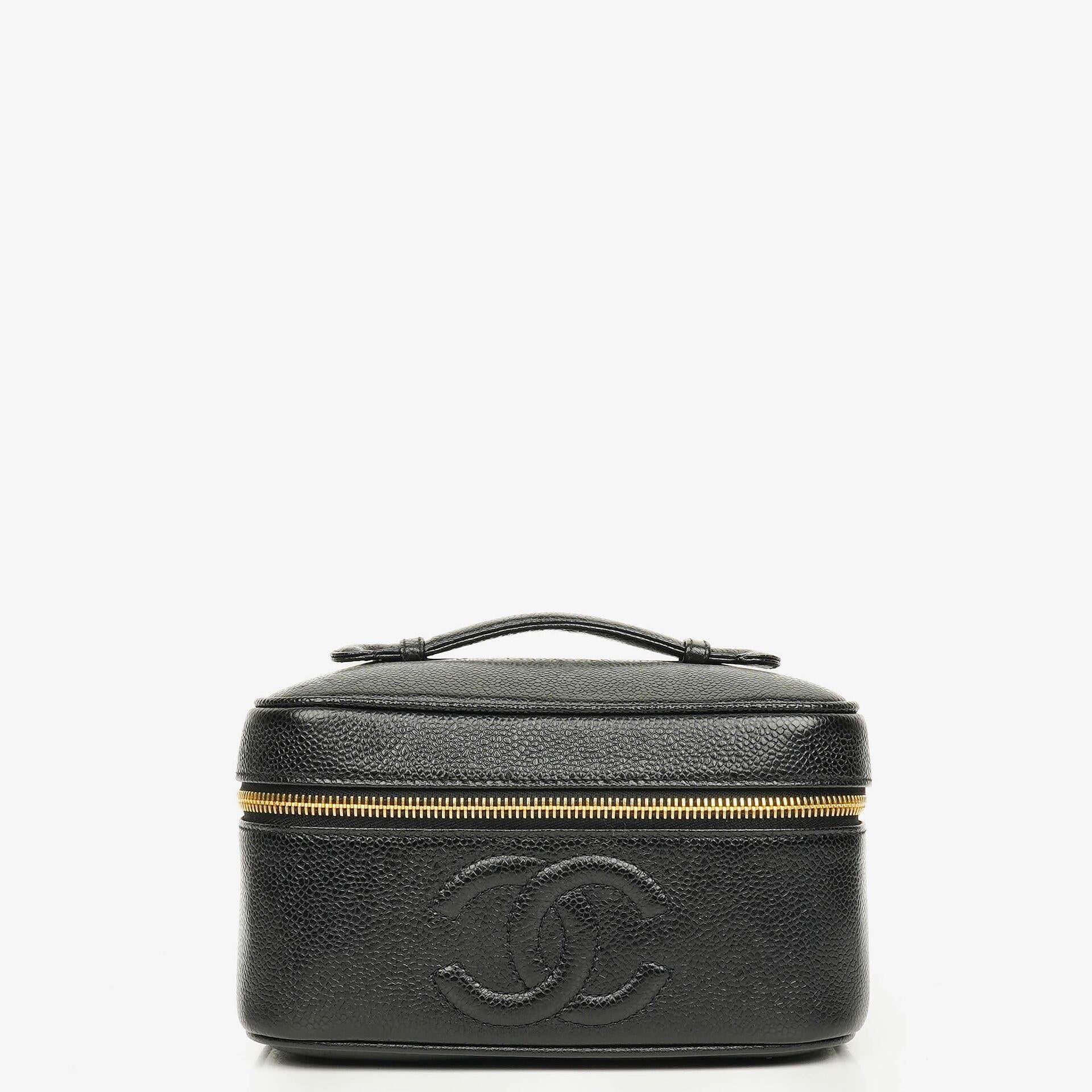 Chanel Vanity Case aus schwarzem gestepptem Kaviarleder