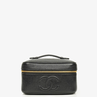 Chanel Vanity Case aus schwarzem gestepptem Kaviarleder