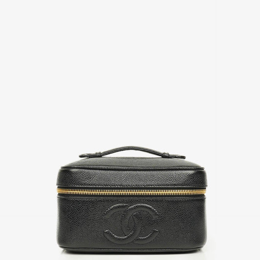 Chanel Vanity Case aus schwarzem gestepptem Kaviarleder