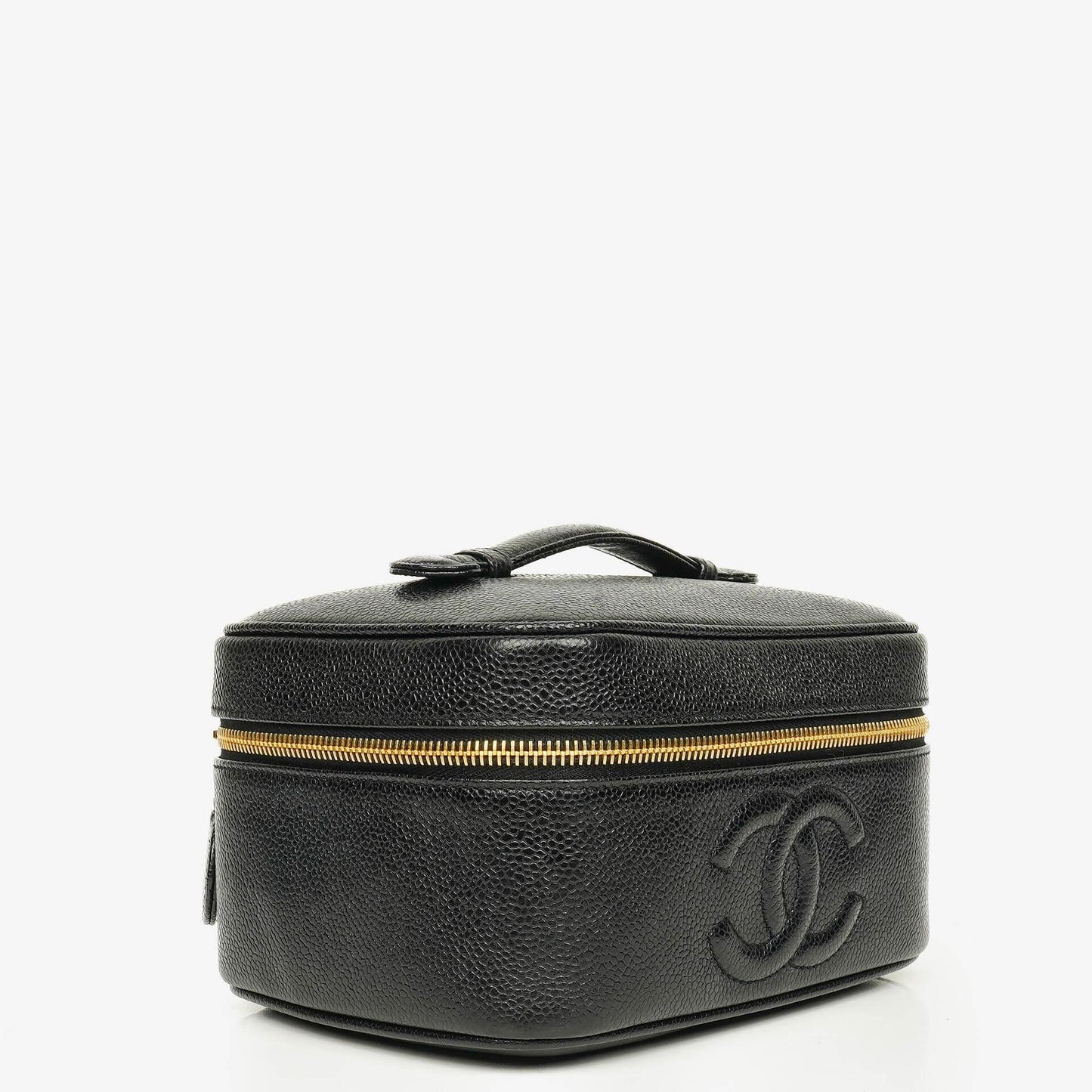 Chanel Vanity Case aus schwarzem gestepptem Kaviarleder