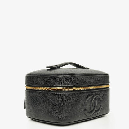 Chanel Vanity Case aus schwarzem gestepptem Kaviarleder