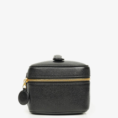 Chanel Vanity Case aus schwarzem gestepptem Kaviarleder