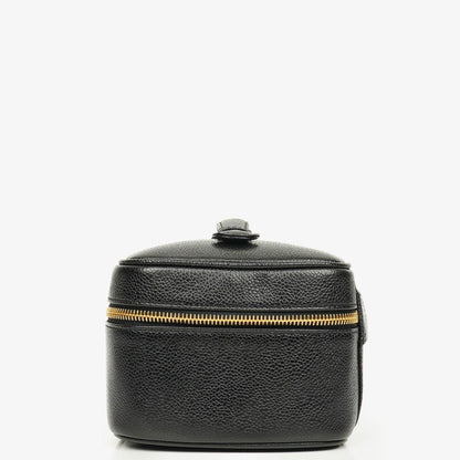 Chanel Vanity Case aus schwarzem gestepptem Kaviarleder