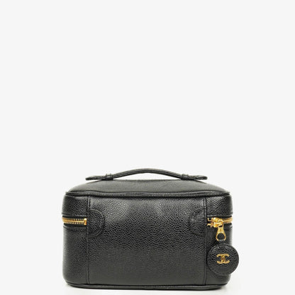 Chanel Vanity Case aus schwarzem gestepptem Kaviarleder