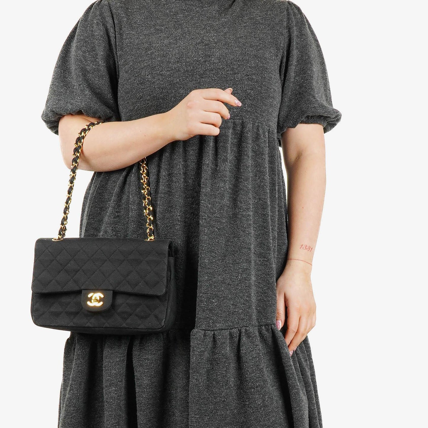 Chanel Double Flap Tasche in Schwarz gesteppt