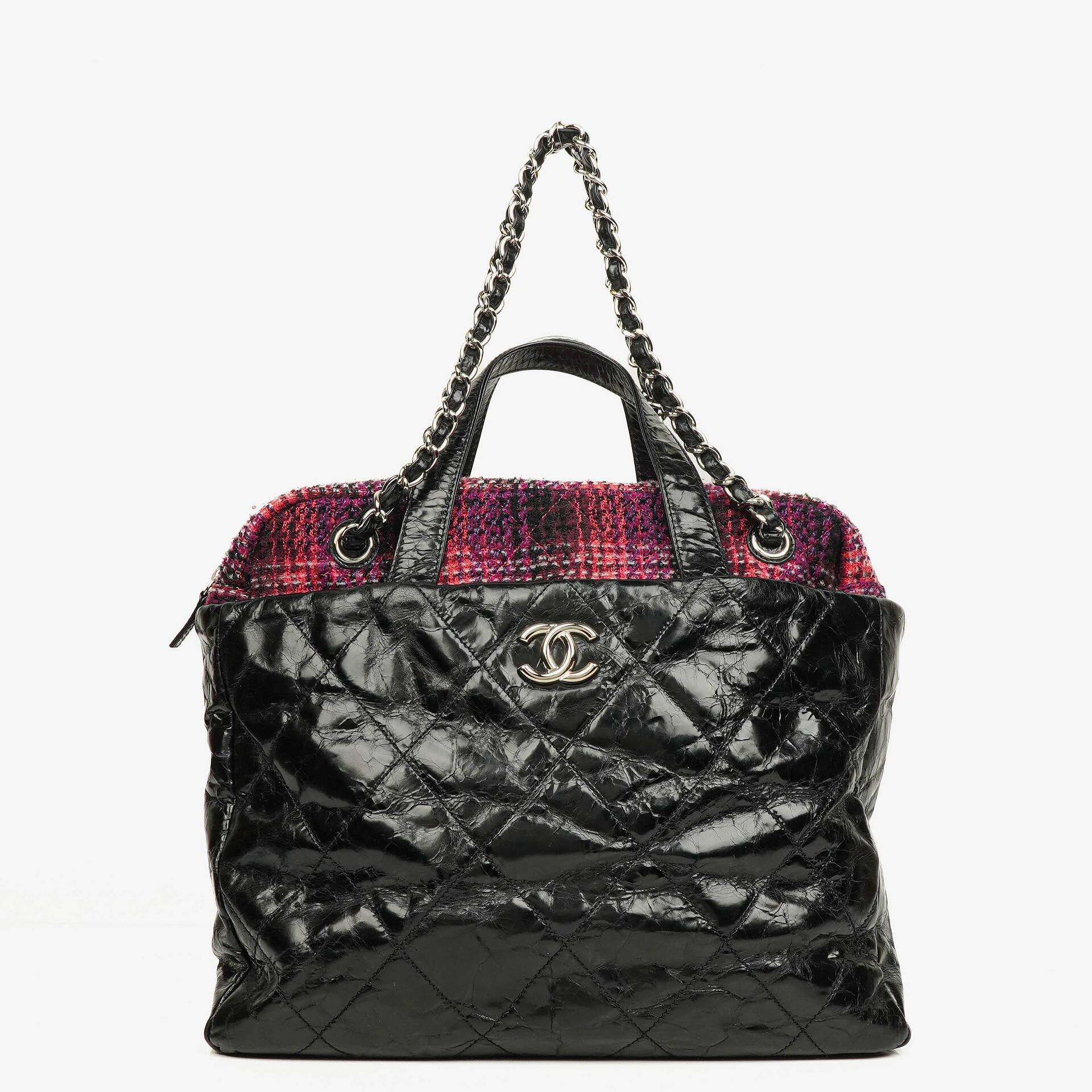 Chanel Portobello Tote Bag aus schwarzem gestepptem glasiertem Kalbsleder und Tweed