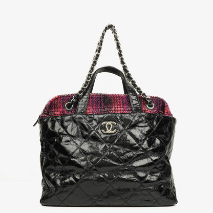 Chanel Portobello Tote Bag aus schwarzem gestepptem glasiertem Kalbsleder und Tweed