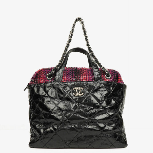 Chanel Portobello Tote Bag aus schwarzem gestepptem glasiertem Kalbsleder und Tweed
