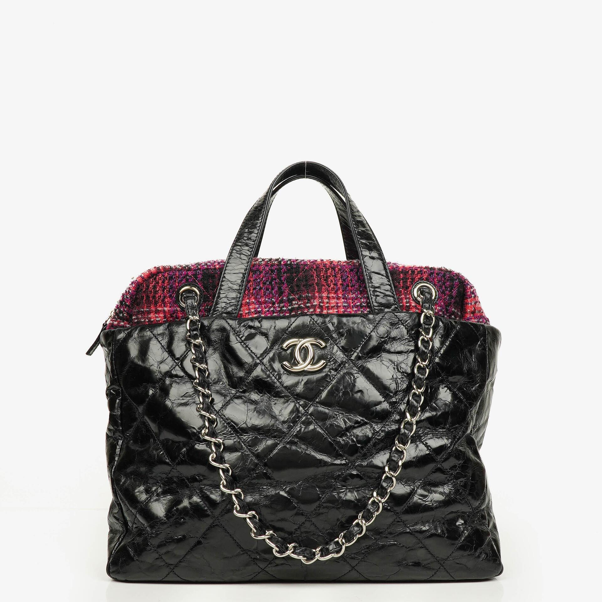 Chanel Portobello Tote Bag aus schwarzem gestepptem glasiertem Kalbsleder und Tweed