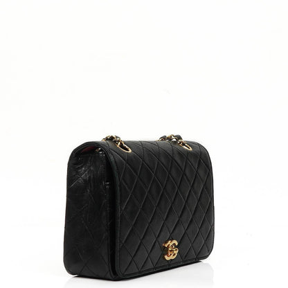 Chanel Full Flap Tasche aus schwarzem gestepptem Lammleder mit 24K Beschlägen