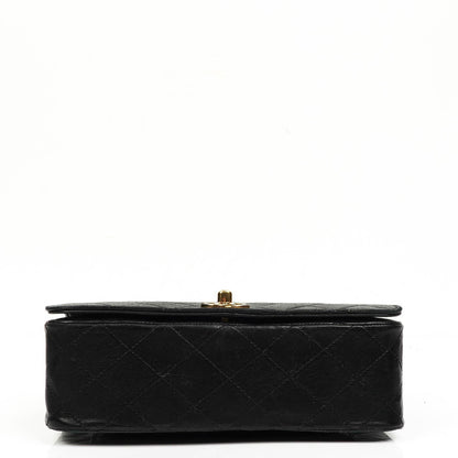 Chanel Full Flap Tasche aus schwarzem gestepptem Lammleder mit 24K Beschlägen