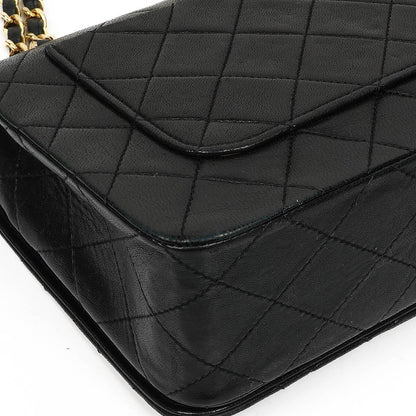 Chanel Full Flap Tasche aus schwarzem gestepptem Lammleder mit 24K Beschlägen