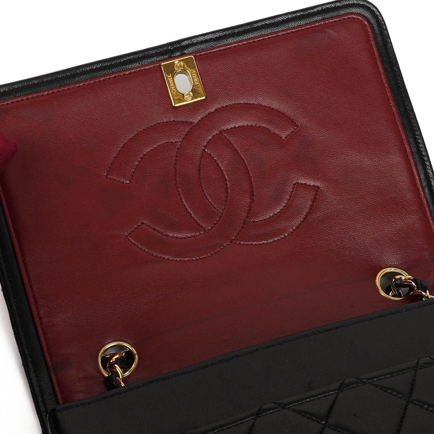 Chanel Full Flap Tasche aus schwarzem gestepptem Lammleder mit 24K Beschlägen