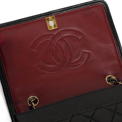 Chanel Full Flap Tasche aus schwarzem gestepptem Lammleder mit 24K Beschlägen