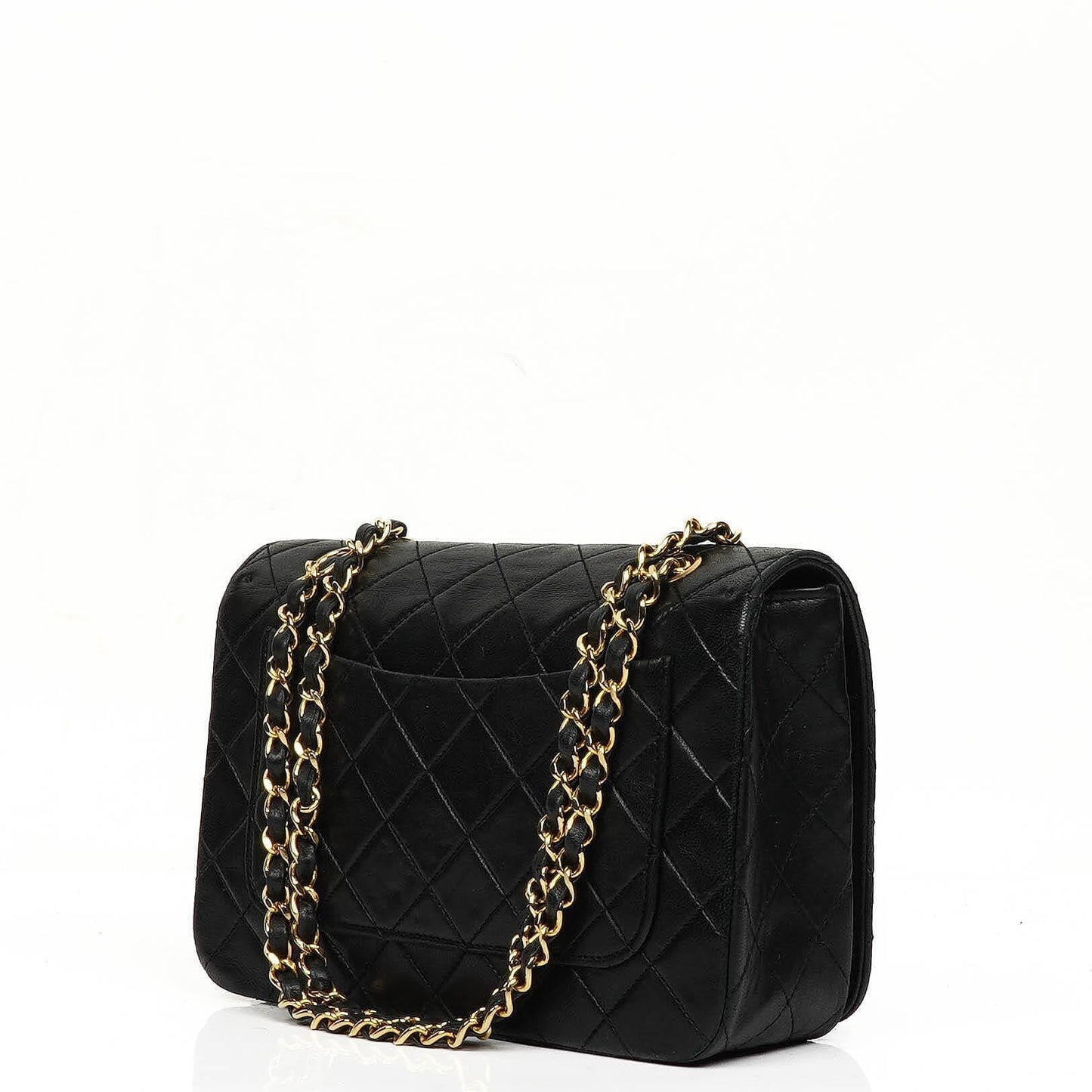 Chanel Full Flap Tasche aus schwarzem gestepptem Lammleder mit 24K Beschlägen