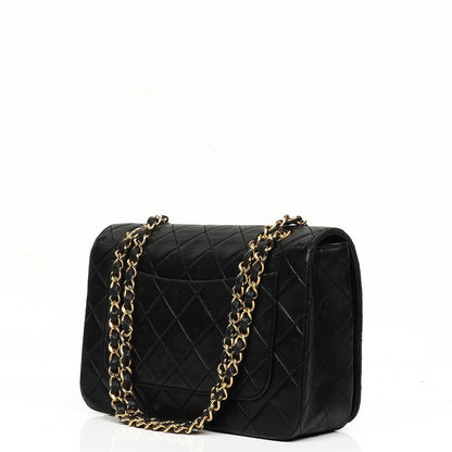 Chanel Full Flap Tasche aus schwarzem gestepptem Lammleder mit 24K Beschlägen