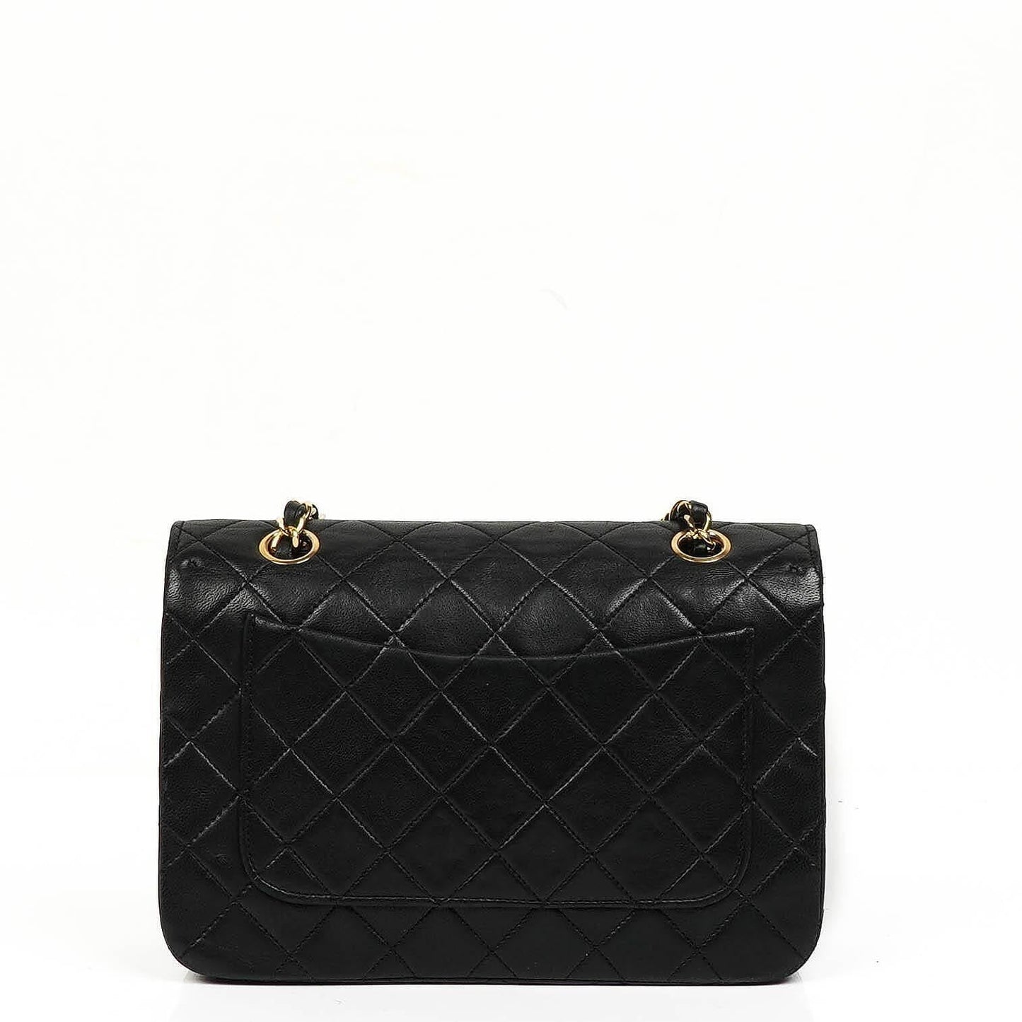 Chanel Full Flap Tasche aus schwarzem gestepptem Lammleder mit 24K Beschlägen