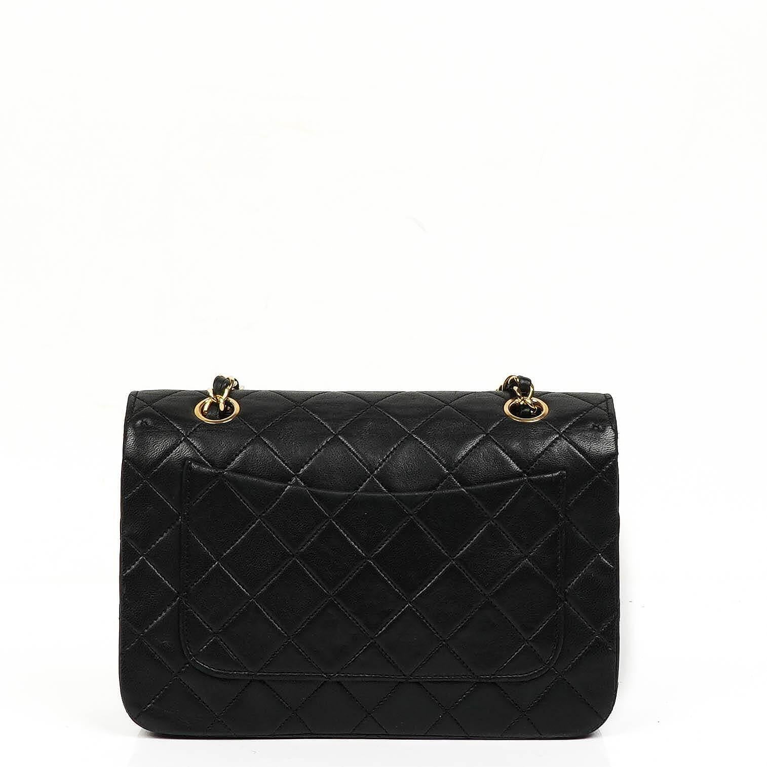 Chanel Full Flap Tasche aus schwarzem gestepptem Lammleder mit 24K Beschlägen