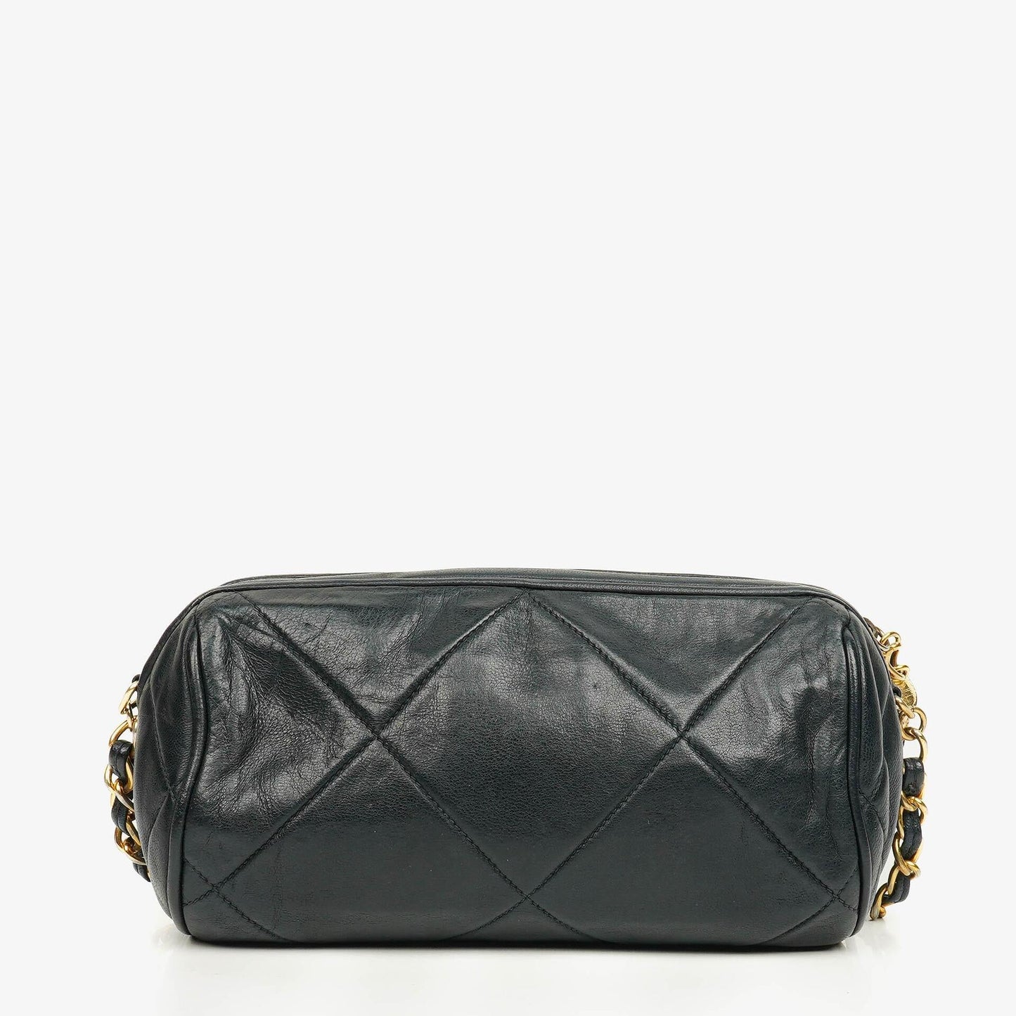 CHANEL Mini Barrel Quasten-Tasche aus schwarzem gestepptem Lammleder