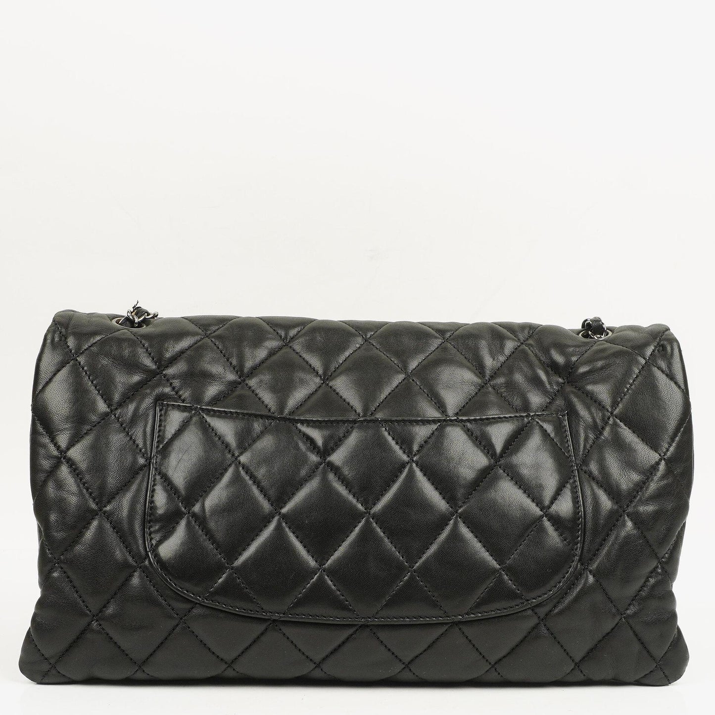 Chanel Maxi 3 Accordion Flap Tasche aus schwarzem gestepptem Lammleder