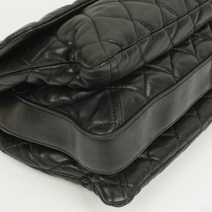 Chanel Maxi 3 Accordion Flap Tasche aus schwarzem gestepptem Lammleder
