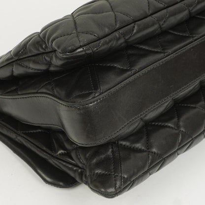 Chanel Maxi 3 Accordion Flap Tasche aus schwarzem gestepptem Lammleder