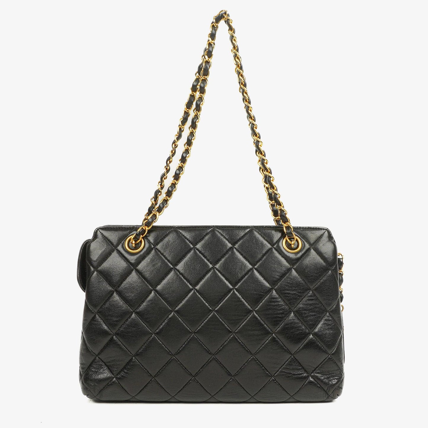 Chanel Schwarze Gestepptes Lammleder Schultertasche