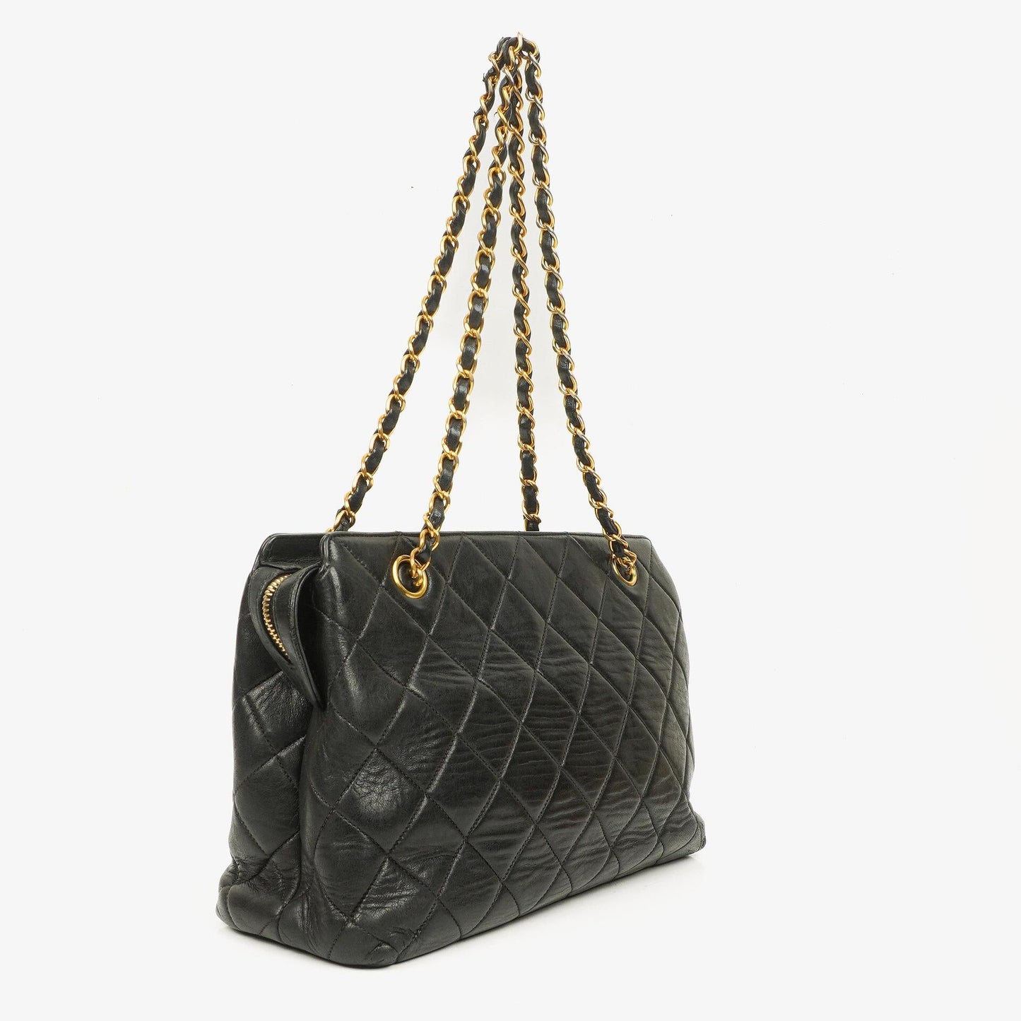 Chanel Schwarze Stepp-Lammleder Schultertasche