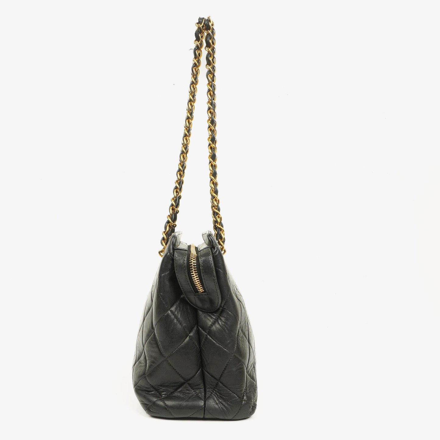 Chanel Schwarze Stepp-Lammleder Schultertasche