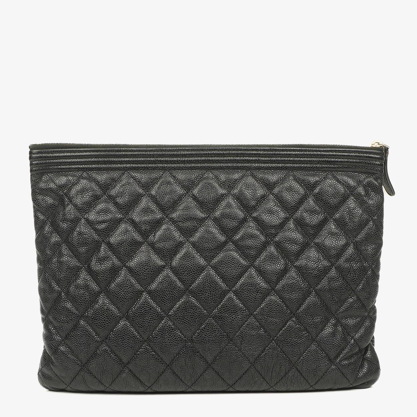 Chanel Boy Medium Clutch aus schwarzem gestepptem Caviar Leder