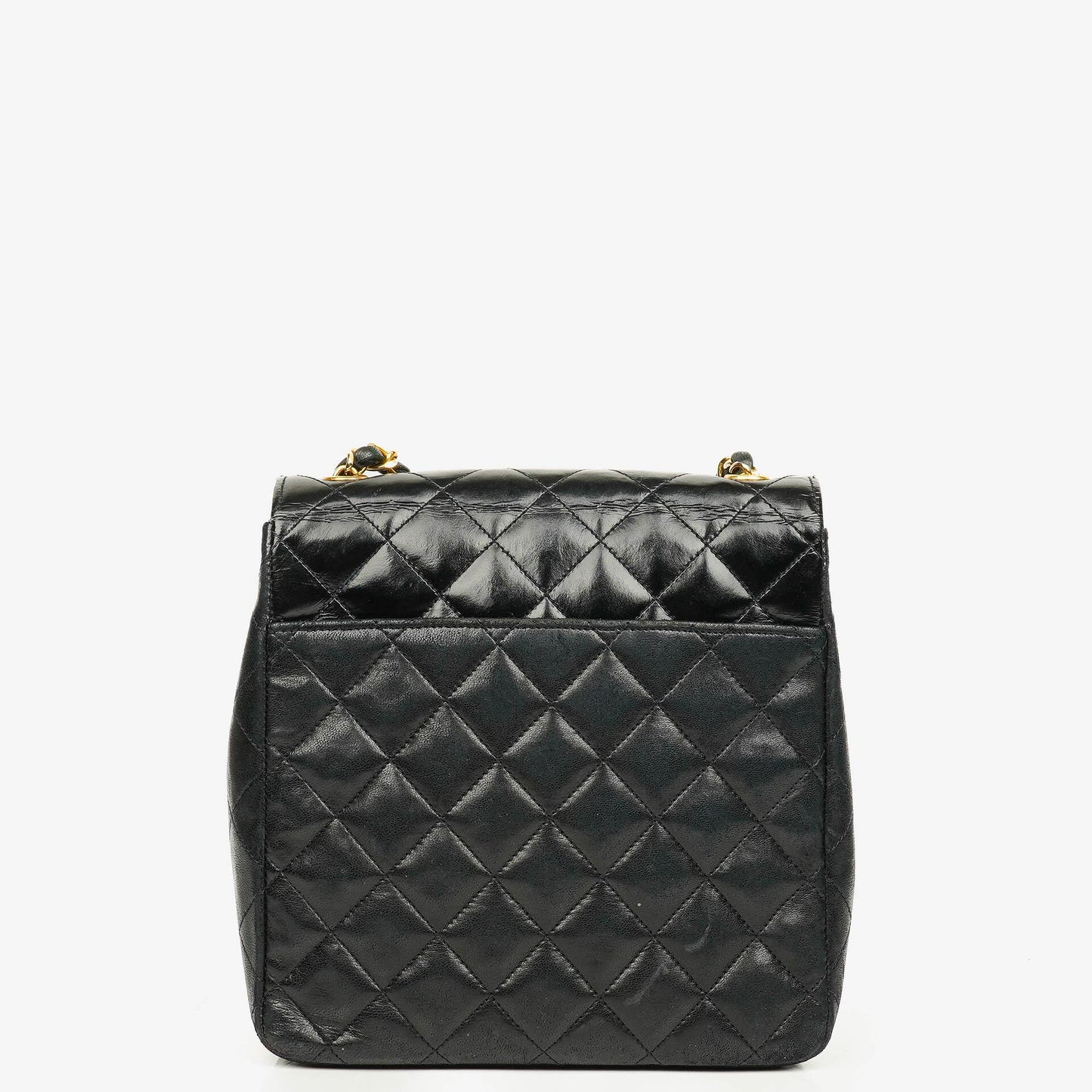 Chanel Square Single Flap Tasche aus schwarzem gestepptem Leder