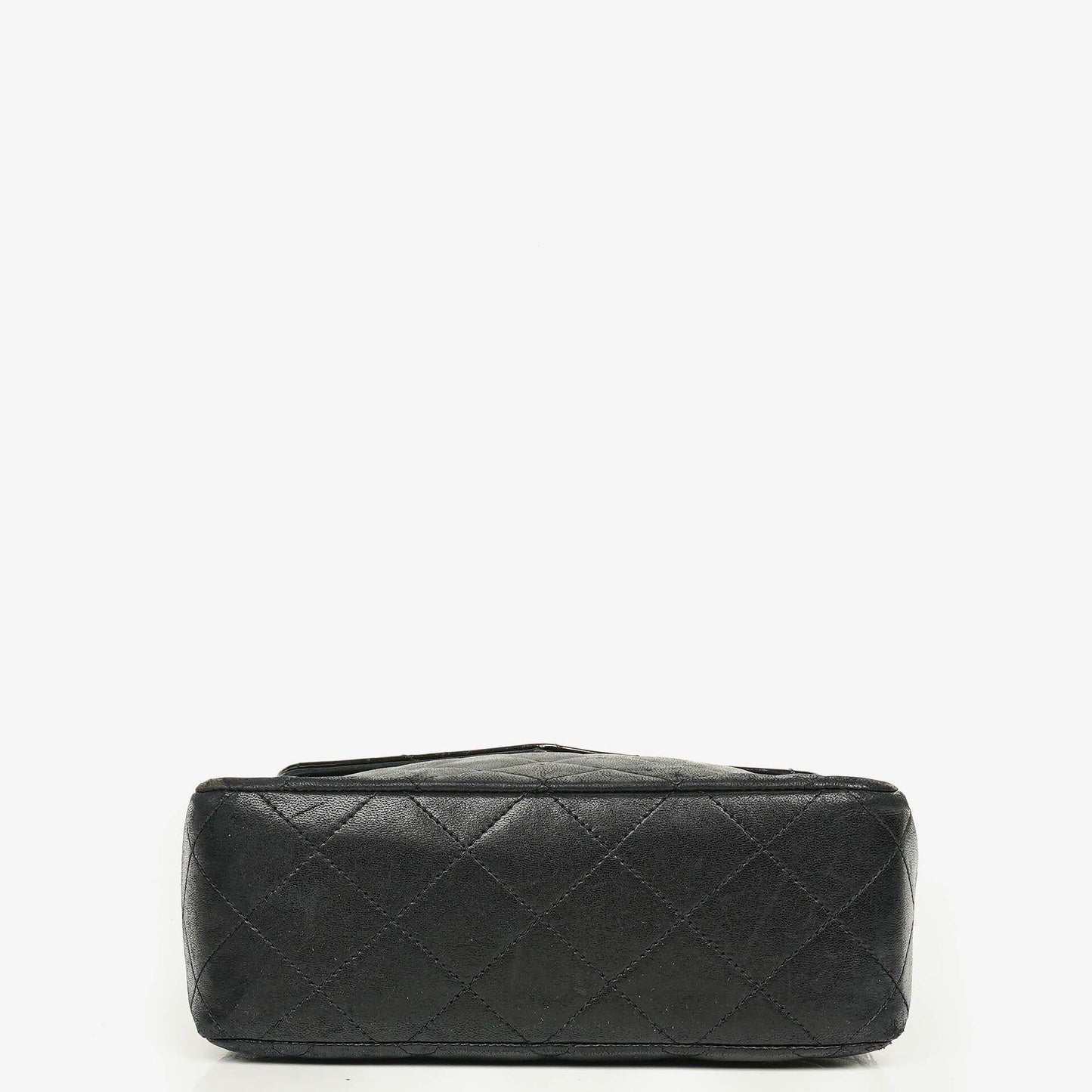Chanel Square Single Flap Tasche aus schwarzem gestepptem Leder