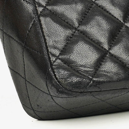 Chanel Square Single Flap Tasche aus schwarzem gestepptem Leder