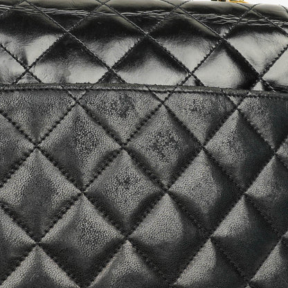 Chanel Square Single Flap Tasche aus schwarzem gestepptem Leder