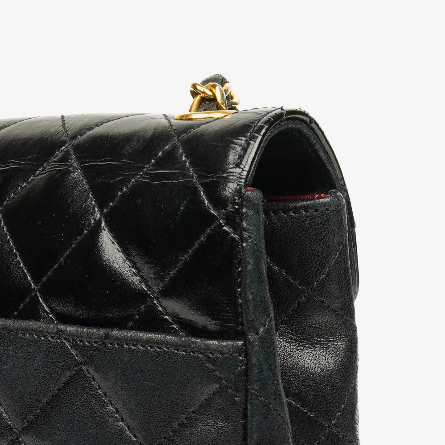 Chanel Square Single Flap Tasche aus schwarzem gestepptem Leder