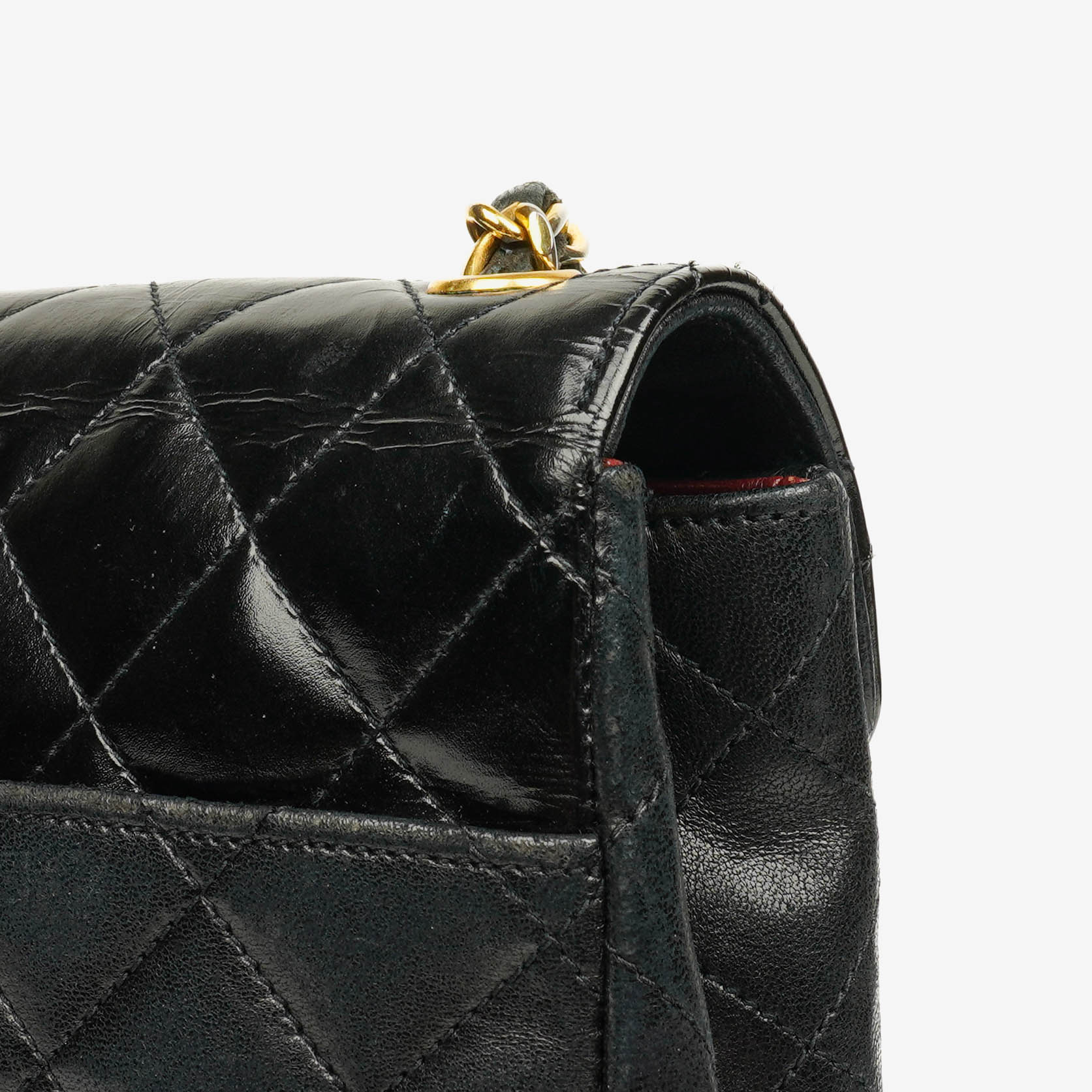 Chanel Square Single Flap Tasche aus schwarzem gestepptem Leder