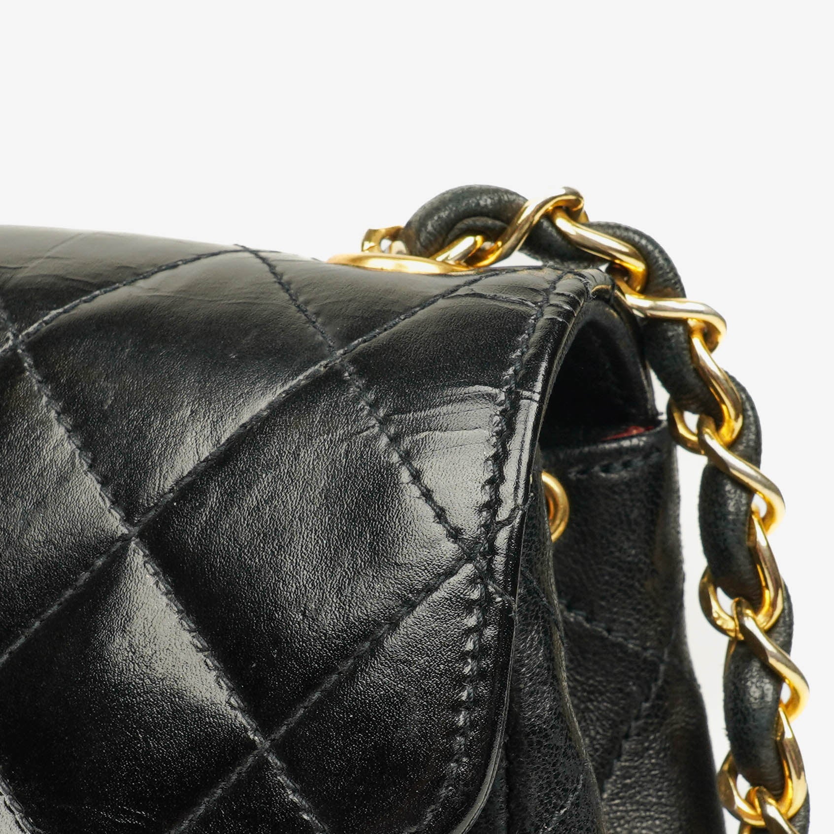 Chanel Square Single Flap Tasche aus schwarzem gestepptem Leder
