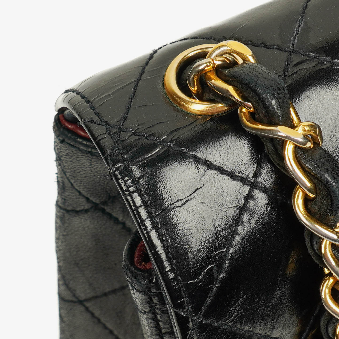 Chanel Square Single Flap Tasche aus schwarzem gestepptem Leder