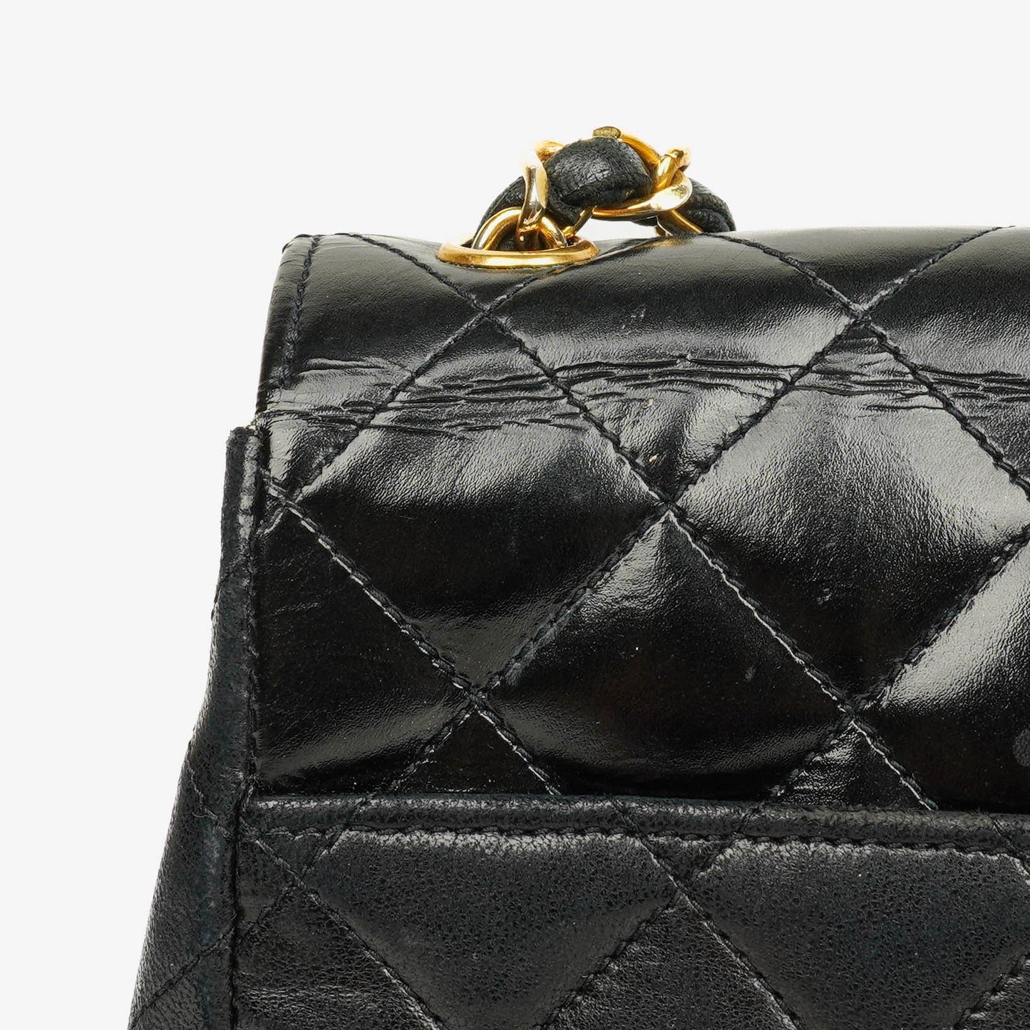 Chanel Square Single Flap Tasche aus schwarzem gestepptem Leder