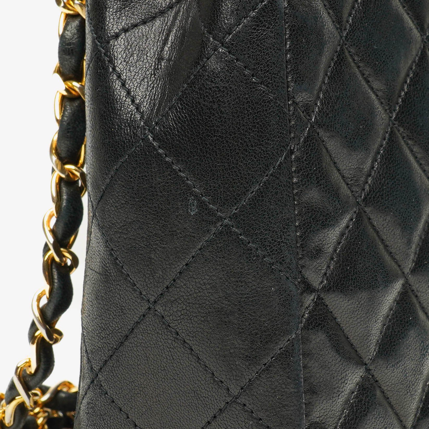 Chanel Square Single Flap Tasche aus schwarzem gestepptem Leder