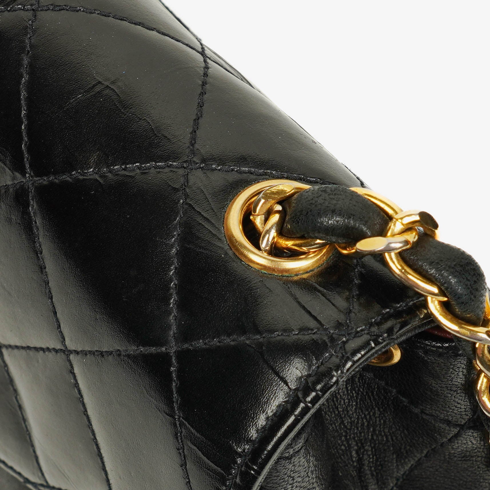 Chanel Square Single Flap Tasche aus schwarzem gestepptem Leder