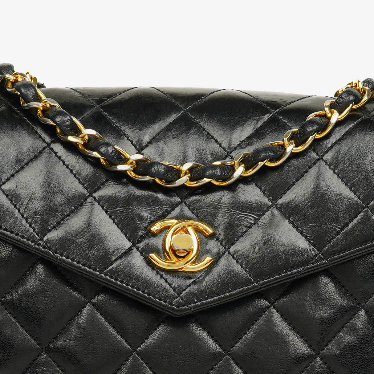 Chanel Square Single Flap Tasche aus schwarzem gestepptem Leder