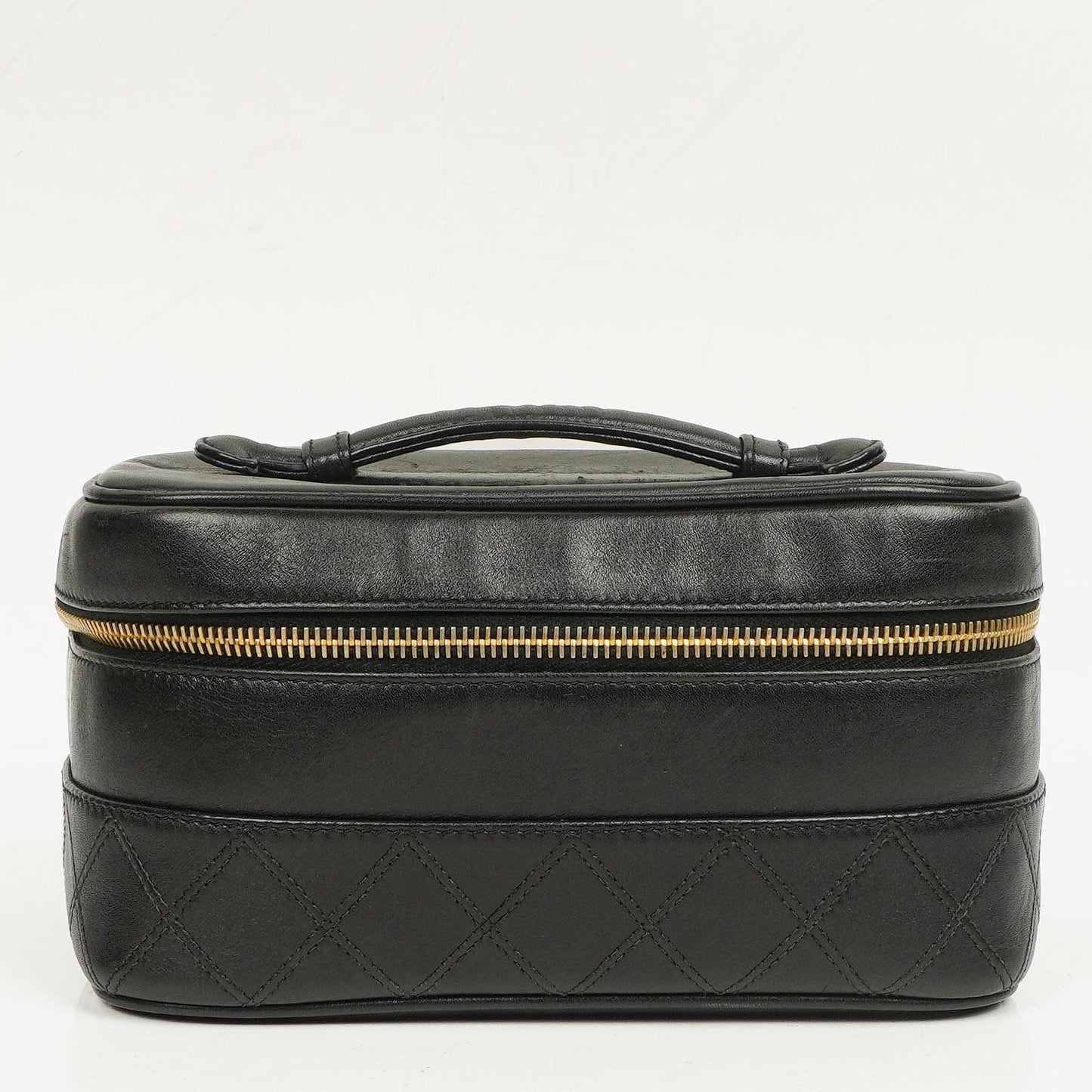 Chanel Vanity Case aus schwarzem gestepptem Leder