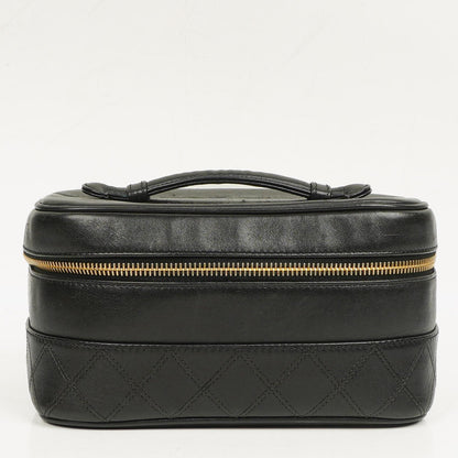 Chanel Vanity Case aus schwarzem gestepptem Leder