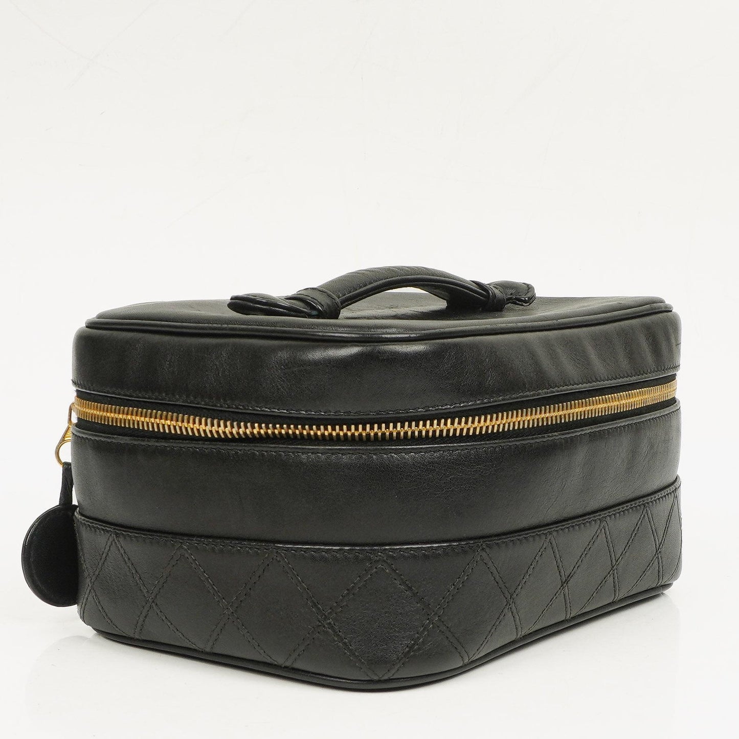 Chanel Vanity Case aus schwarzem gestepptem Leder