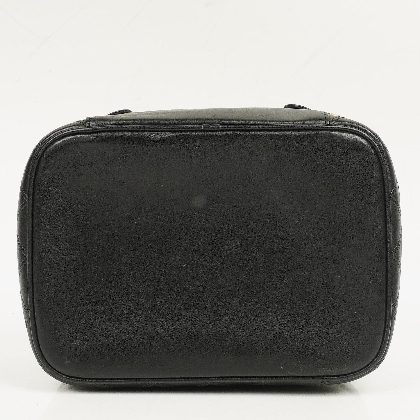 Chanel Vanity Case aus schwarzem gestepptem Leder