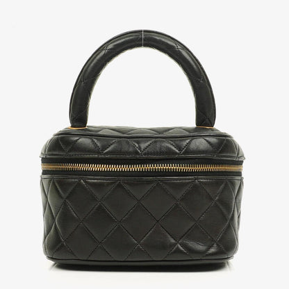 Chanel schwarzer gesteppter Kosmetikkoffer aus Leder