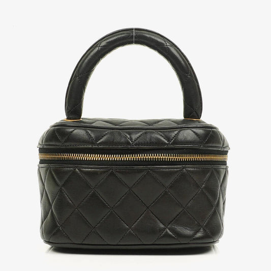 Chanel schwarzer gesteppter Kosmetikkoffer aus Leder