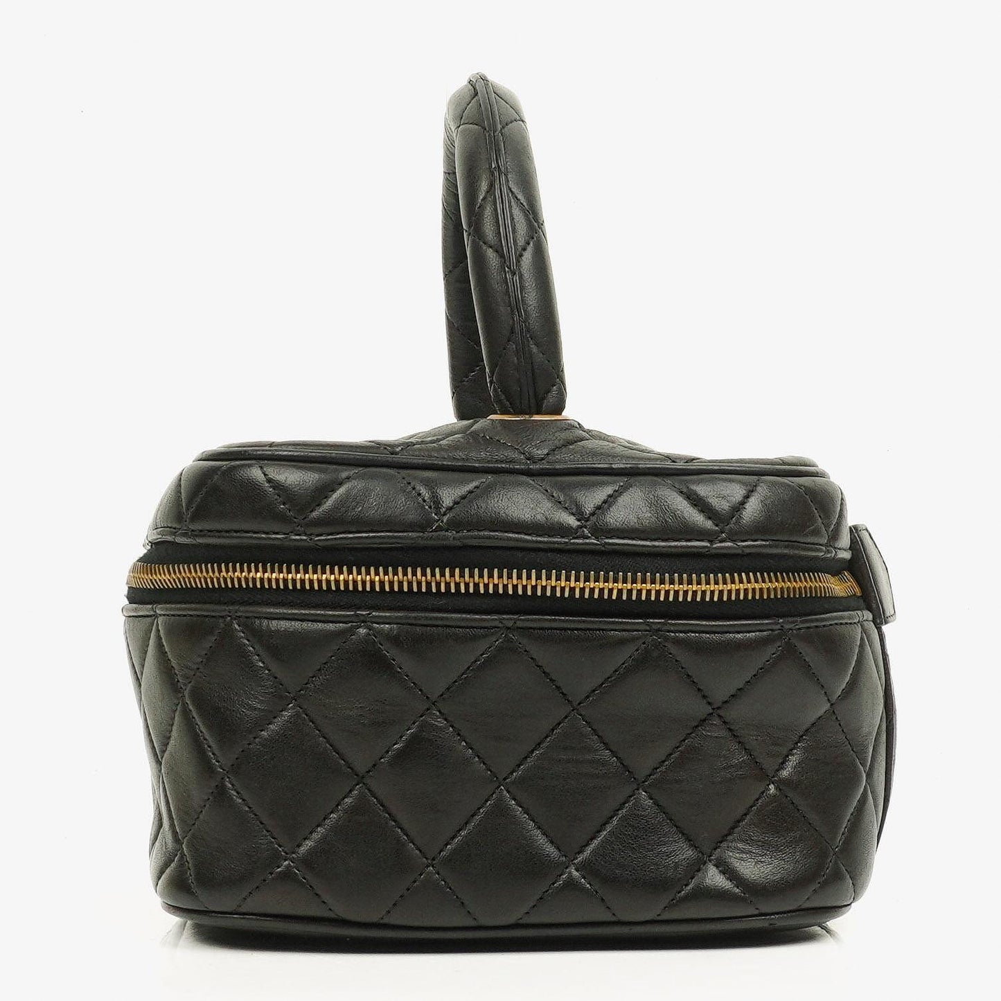 Chanel schwarzer gesteppter Kosmetikkoffer aus Leder