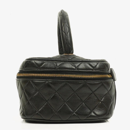 Chanel schwarzer gesteppter Kosmetikkoffer aus Leder